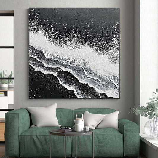 Unique Abstract Art Black and White Wave Textured Abstract Painting HS176