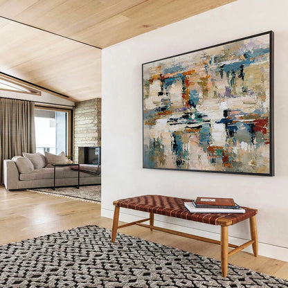 Oversized Canvas Art Multicolor Abstract Textured Composition, Abstract Acrylic Painting WB172