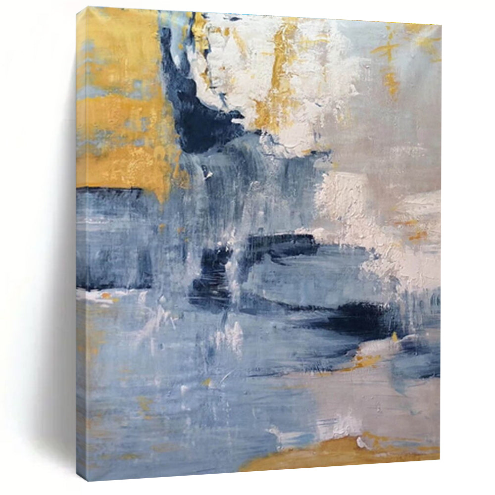 Hand Painted Art Blue, Gold & Gray Textured Abstract, Acrylic Modern Art Painting HS248