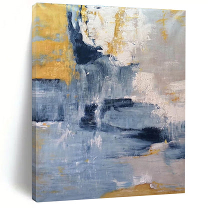 Hand Painted Art Blue, Gold & Gray Textured Abstract, Acrylic Modern Art Painting HS248