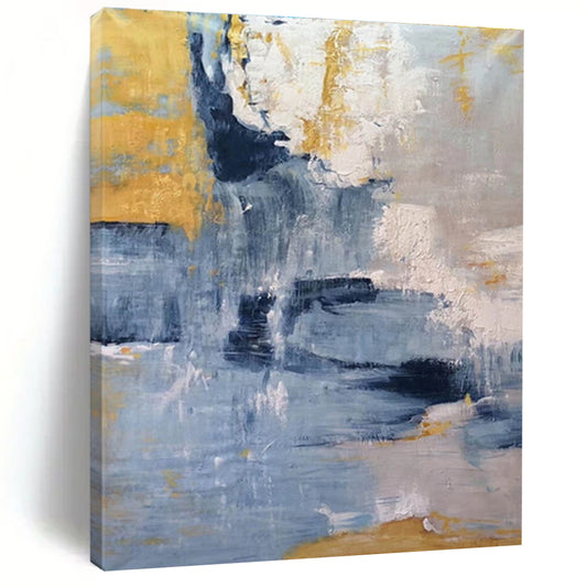Hand Painted Art Blue, Gold & Gray Textured Abstract, Acrylic Modern Art Painting HS248