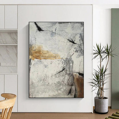Unique Abstract Art Gray, Beige & Black Textured Abstract, Large Contemporary Wall Art HS259