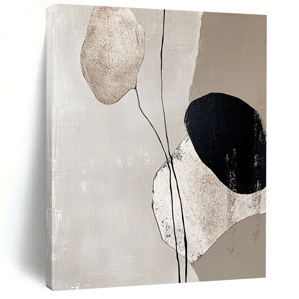 Minimalist Canvas Art Black, White, and Beige Organic Shapes Abstract Painting HS174