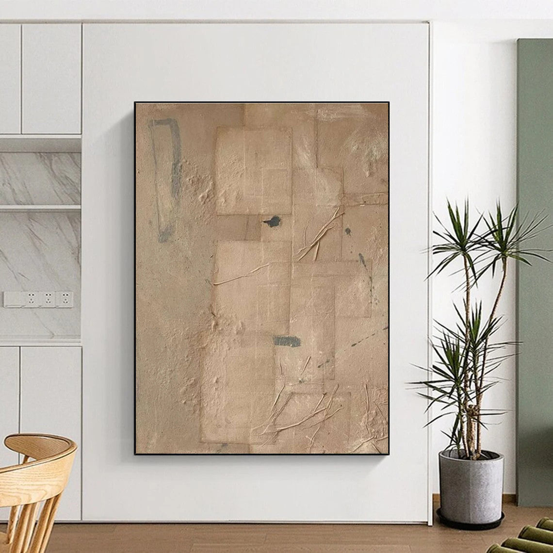 Minimalist Canvas Art Beige & Gray Textured Abstract, Handmade Art HS257