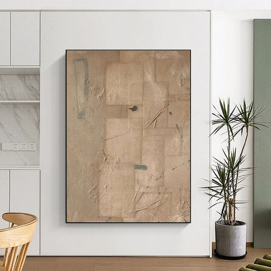 Minimalist Canvas Art Beige & Gray Textured Abstract, Handmade Art HS257