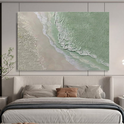 Horizontal Green and Beige Textured Landscape Abstract Painting WB224