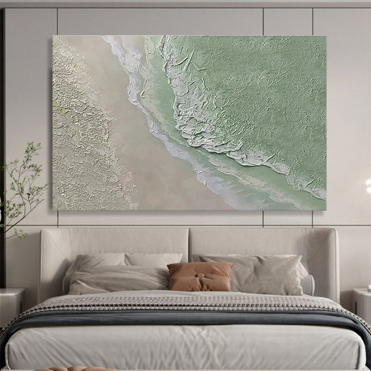 Horizontal Green and Beige Textured Landscape Abstract Painting WB224