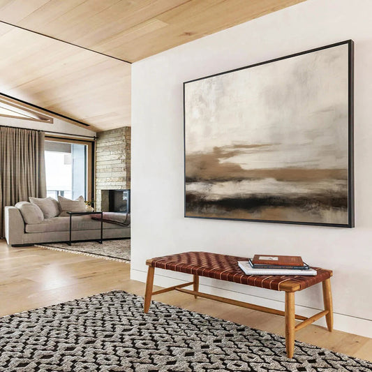 Huge Size Beige, Brown and White Abstract Landscape Painting WB088