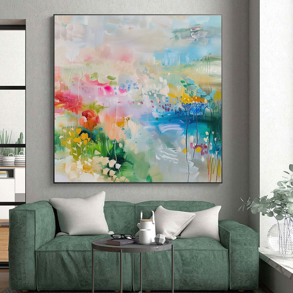 Large Contemporary Wall Art Multicolor Floral Abstract Art HS717