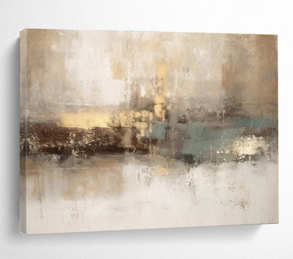 Horizontal Big Size Beige, Brown and Teal Abstract Landscape Painting WB201