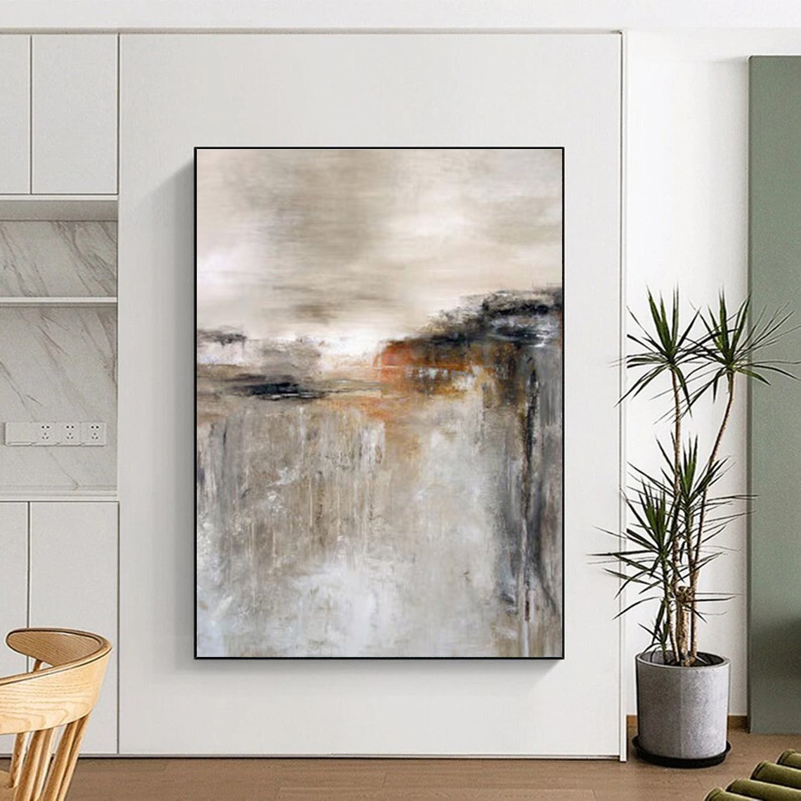 Large Contemporary Wall Art Neutral Tones Textured Abstract Landscape HS695