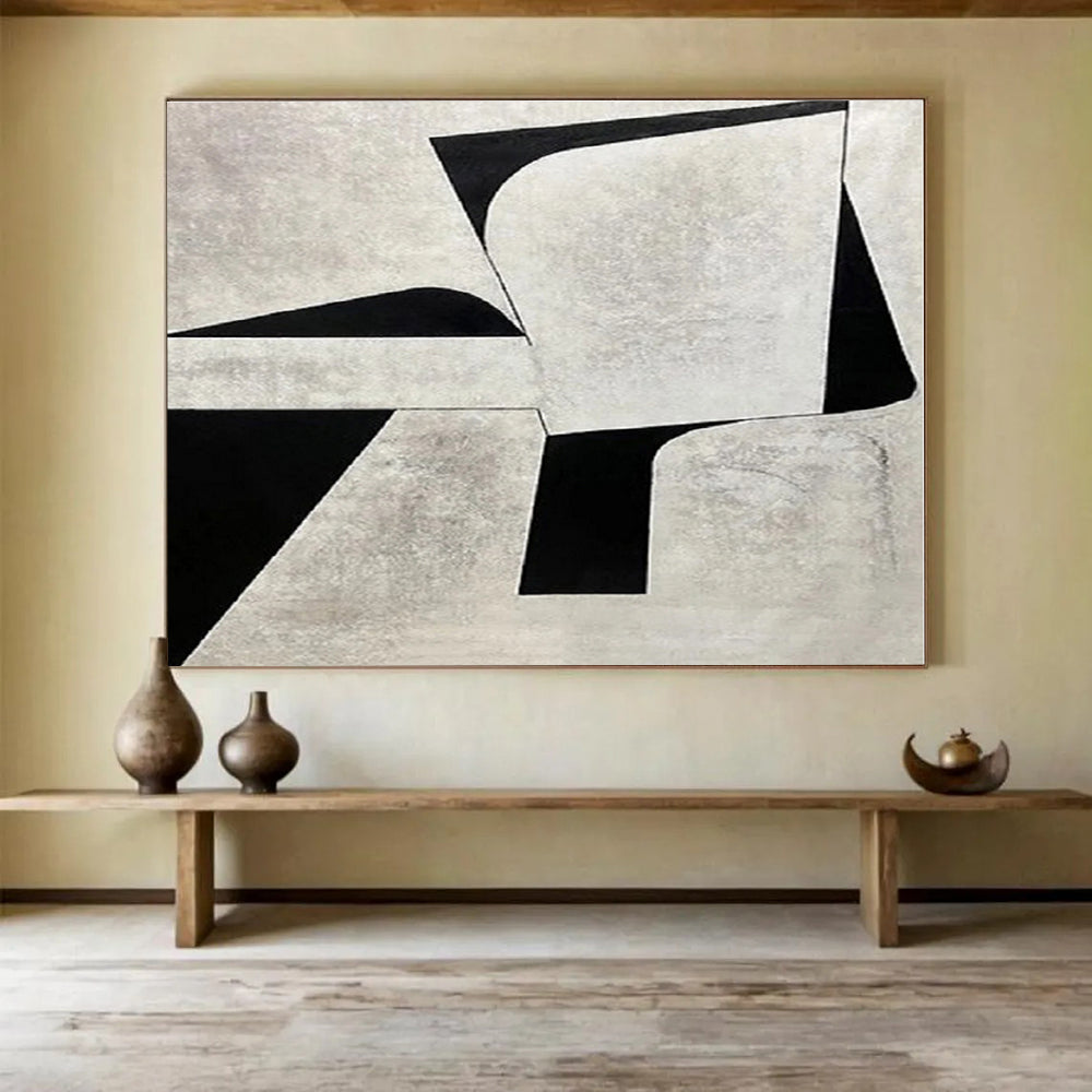 Huge Size Black and Gray Abstract Geometric Painting WB117