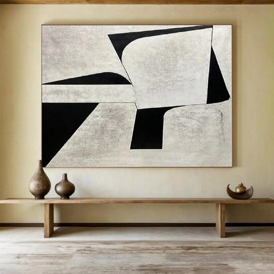 Huge Size Black and Gray Abstract Geometric Painting WB117