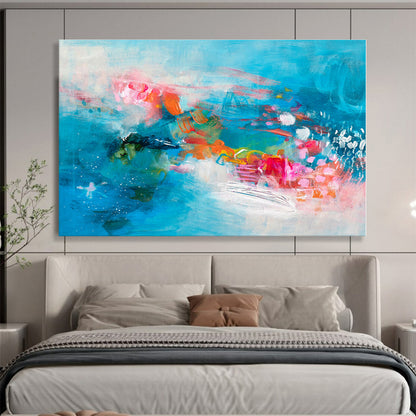 Blue, Pink, Orange Abstract Fluid Acrylic Painting WB022