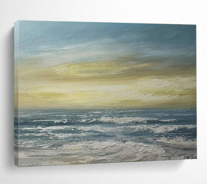 Extra Large Size Blue, Gray, and White Abstract Textured Sea, Abstract Oil Painting WB188