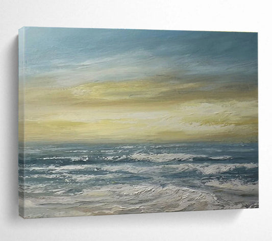 Extra Large Size Blue, Gray, and White Abstract Textured Sea, Abstract Oil Painting WB188