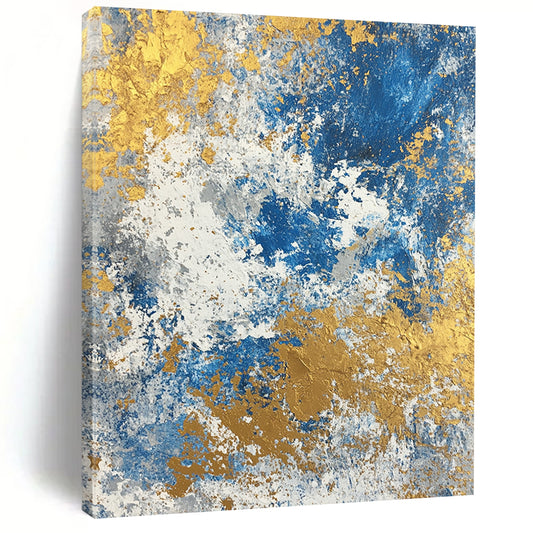 Huge Size Blue, White, and Gold Abstract Textured Painting For Sale HS117