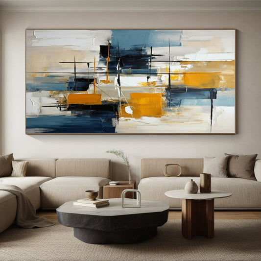 Acrylic Modern Art Paintings Blue, Yellow, and Black Geometric Abstract Painting On Canvas HS782