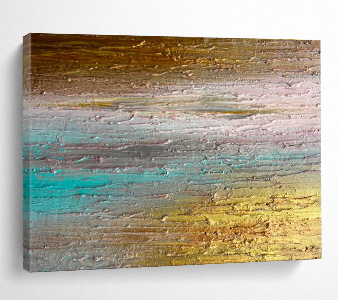 Gold, Teal, Gray Abstract Textured Striped Art For Sale WB392