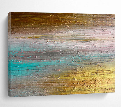 Gold, Teal, Gray Abstract Textured Striped Art For Sale WB392