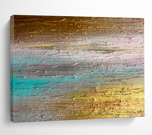Gold, Teal, Gray Abstract Textured Striped Art For Sale WB392