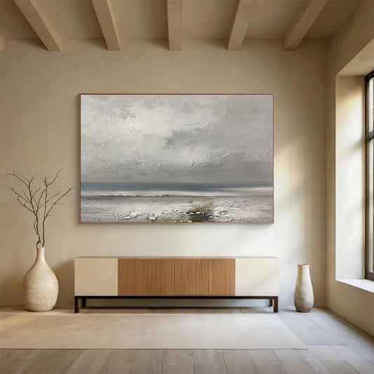 Horizontal Gray Textured Seaside Abstract Painting WB231