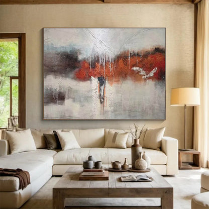 Big Size Gray, Orange and White Abstract Landscape Painting WB082