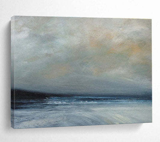 Horizontal Gray, Blue, and White Abstract Stormy Sea Scene, Abstract Oil Painting WB180