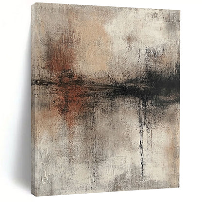 Hand-Painted Beige, Gray, and Black Abstract Textured Painting For Sale HS131