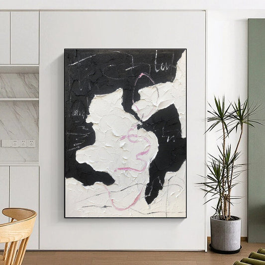 Unique Abstract Art Textured Black, White, and Pink Abstract Painting HS582