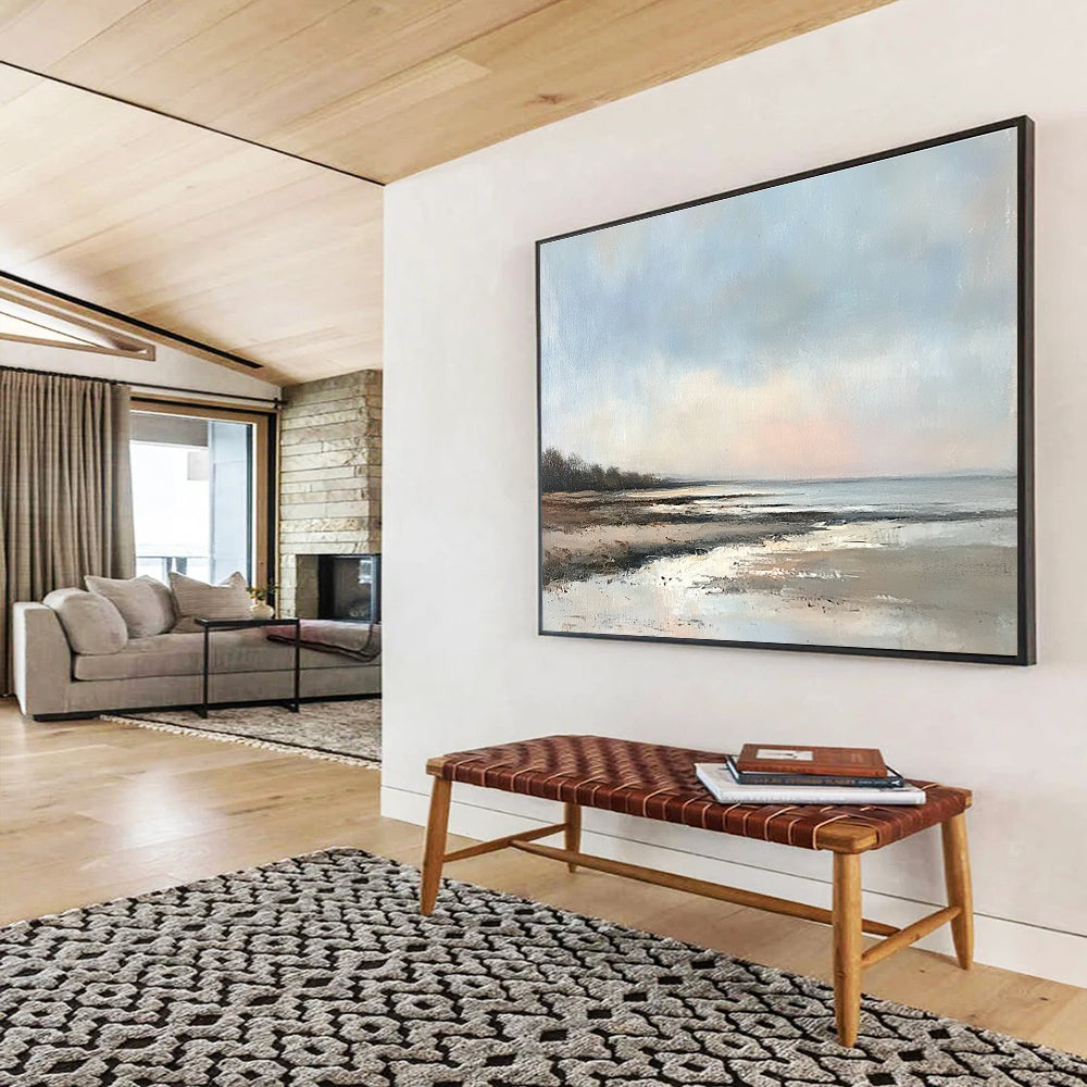 Hand Painted Art with Blue, Beige, Brown and White Colors, Coastal Landscape Abstract Theme WB317