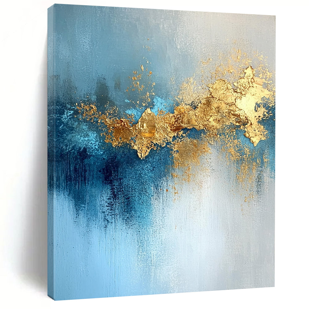 Acrylic Modern Art Paintings Blue and Gold Abstract Textured Painting For Sale HS116