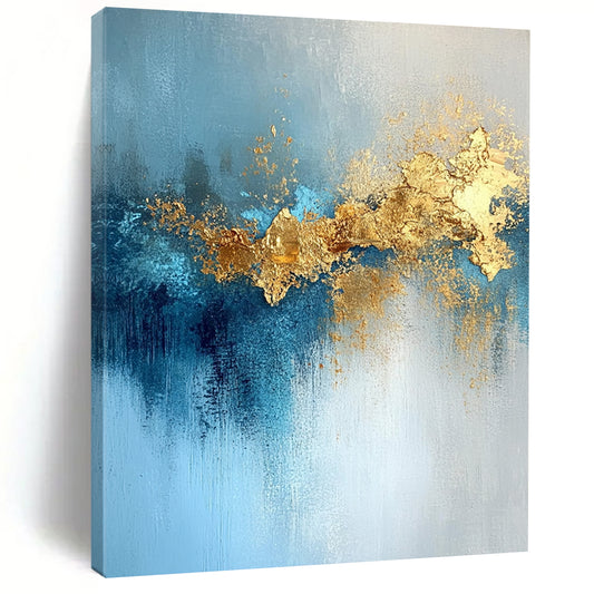 Acrylic Modern Art Paintings Blue and Gold Abstract Textured Painting For Sale HS116