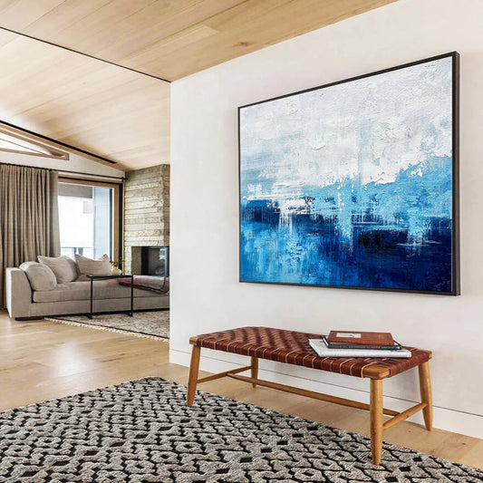 Large Size Blue and White Abstract Seaside Abstract Painting WB069