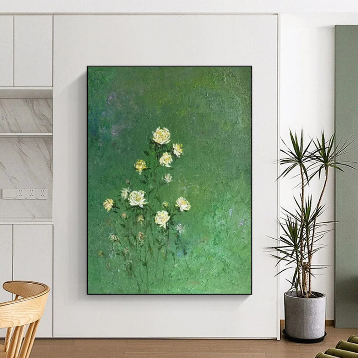 Green and Beige Abstract Landscape Painting For Sale WS504