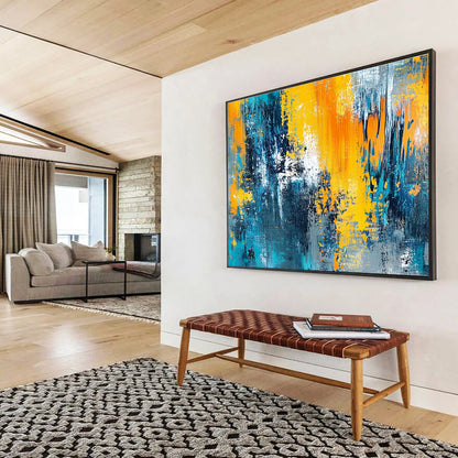 Big Size Blue, Orange, Yellow, and Gray Textured Abstract Art WB267