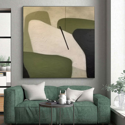 Handmade Art Minimalist Canvas Art with Geometric Shapes in Green, Black, White - Modern Art Acrylic HS502