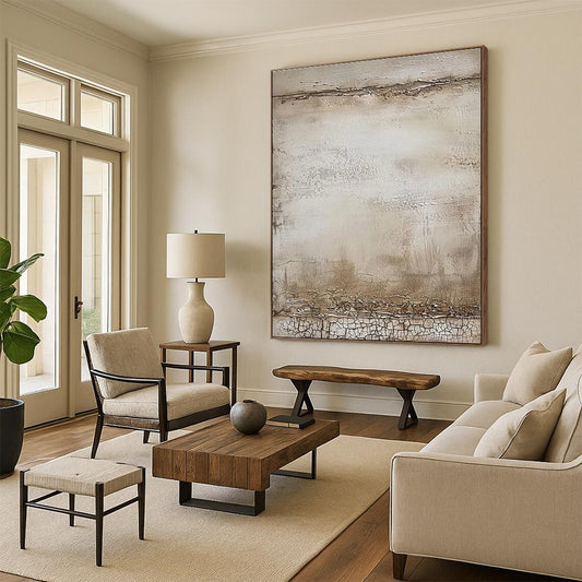 Gaint Canvas Art Beige Textured Abstract, Oversized Abstract Wall Art HS297