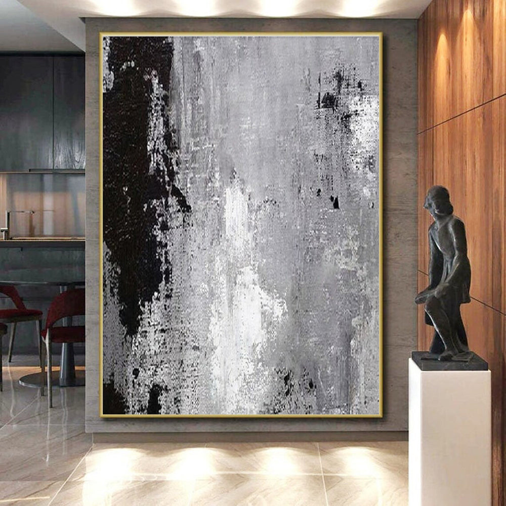 Cool Abstract Paintings Gray and Black Textured Abstract Art HS705