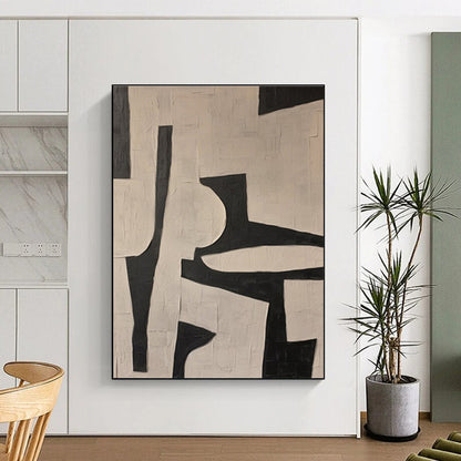 Handmade Art Black & White Geometric Abstract, Minimalist Canvas Art HS300
