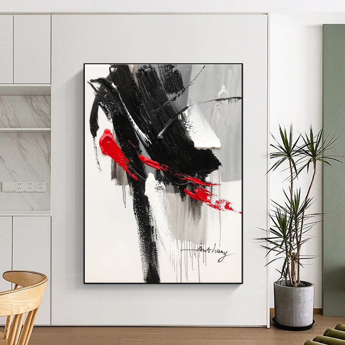 Cool Abstract Paintings Black, White, and Red Dynamic Abstract Painting On Canvas HS793