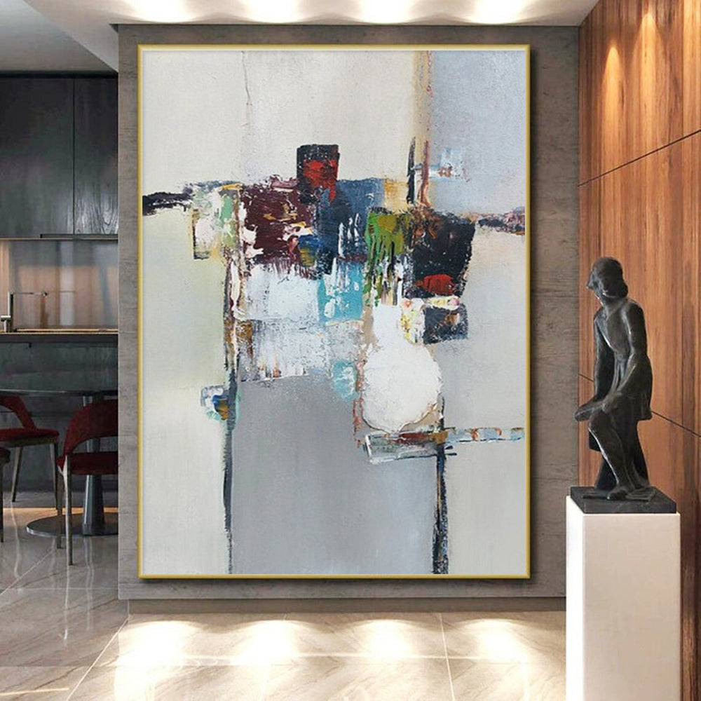 Hand Painting Large Size Modern Art Acrylic with Colorful Geometric Shapes - Large Painting In Living Room HS510
