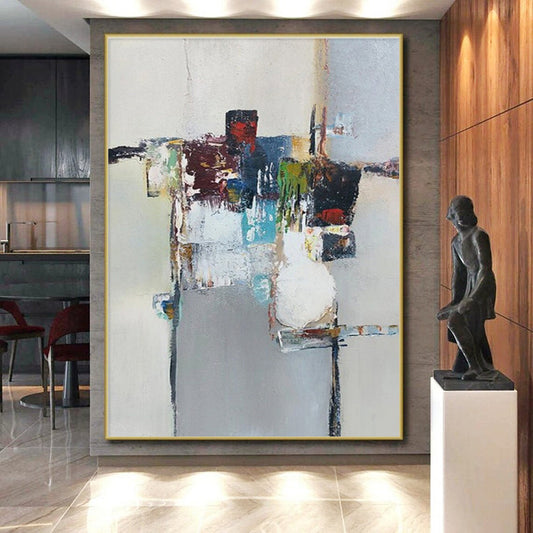 Hand Painting Large Size Modern Art Acrylic with Colorful Geometric Shapes - Large Painting In Living Room HS510