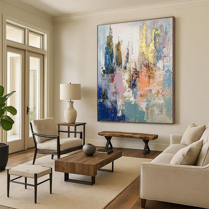 Gaint Canvas Art Multicolor Abstract Cityscape Painting For Sale HS146