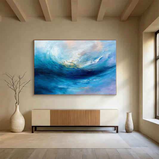 Large Size Blue and Purple Abstract Ocean Wave Painting WB071