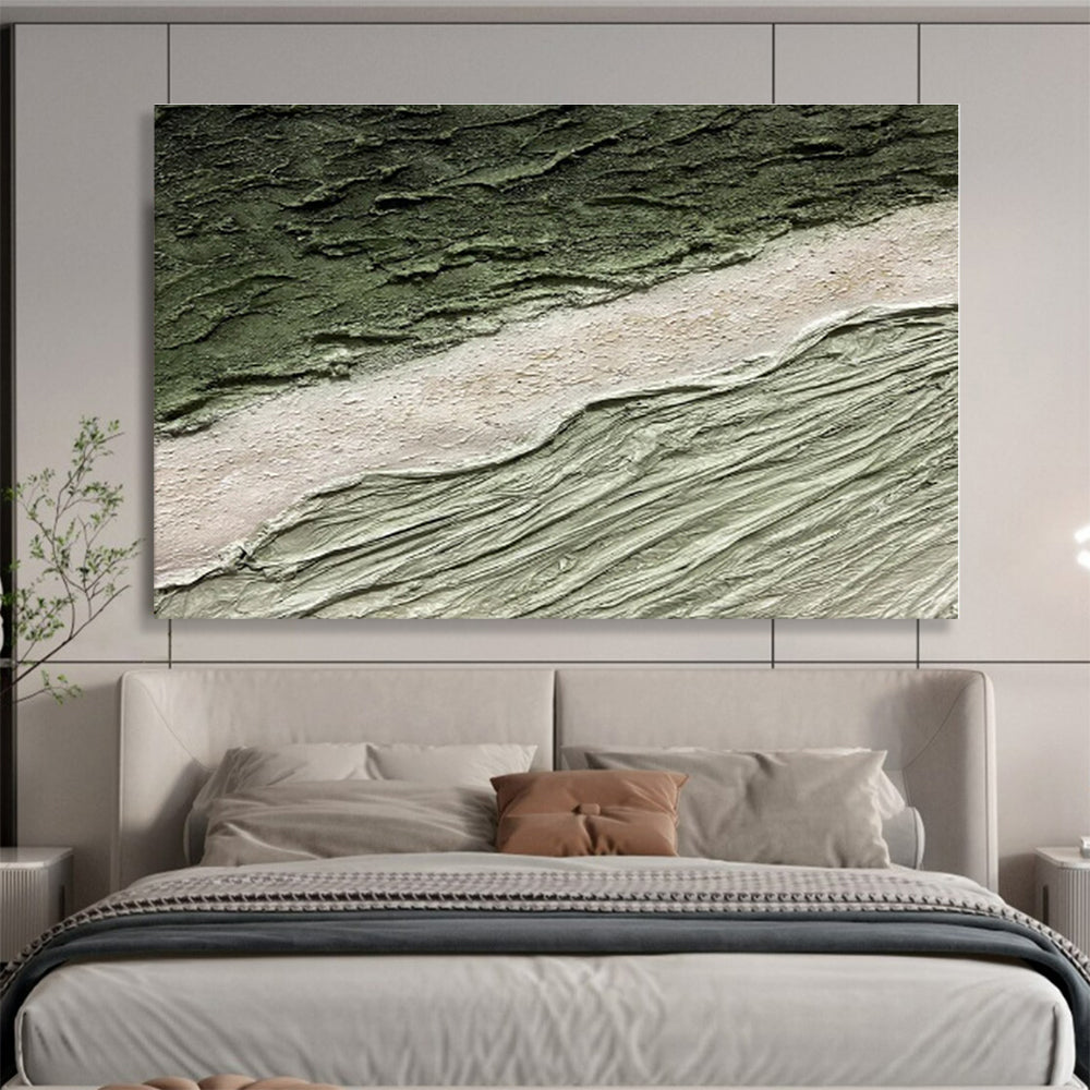 Green, Beige, Gray Textured Abstract Landscape Painting, Abstract Acrylic Art WB001