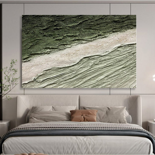 Green, Beige, Gray Textured Abstract Landscape Painting, Abstract Acrylic Art WB001