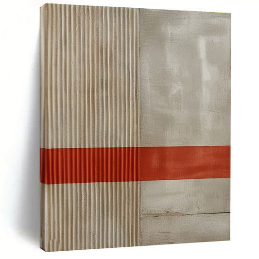 Minimalist Canvas Art Beige & Red Geometric Abstract, Handmade Art HS203