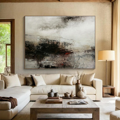 Gray, Black, Beige Abstract Misty Landscape Art For Sale WB391