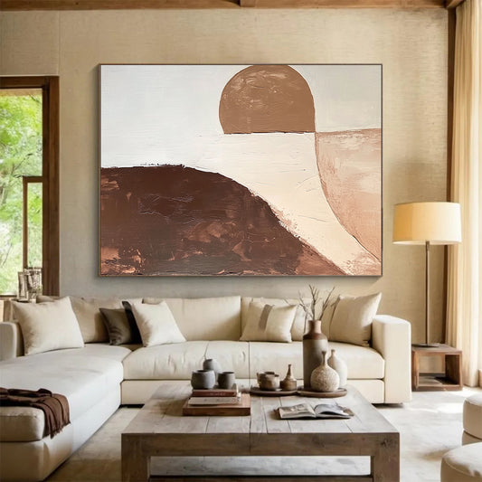 Big Painting Brown, Beige, and White Abstract Organic Shape Painting For Sale HS160